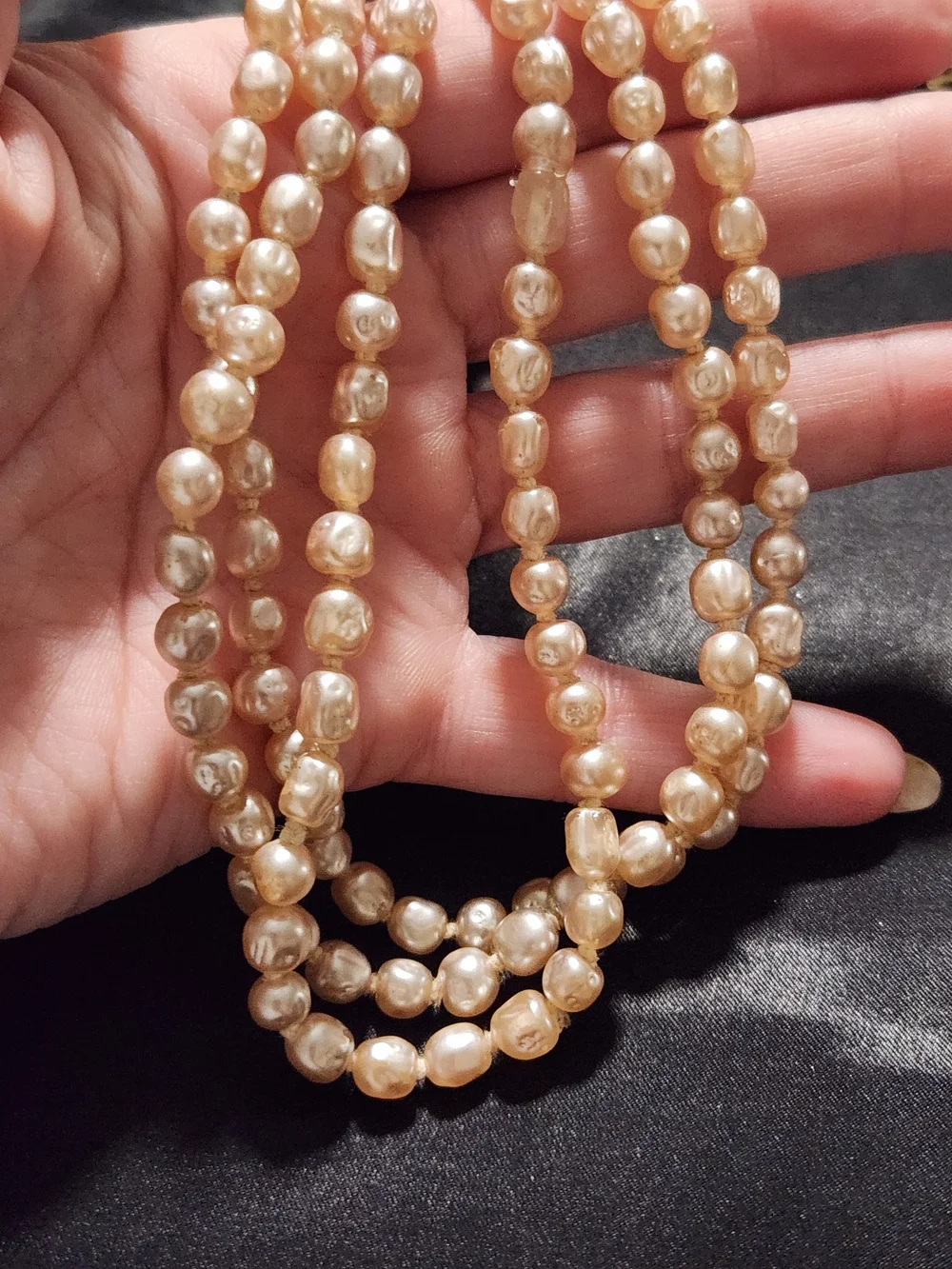 Vintage Japan Pink Glass Pearl Necklace - Multi-Strand Baroque Style - Picture 8 of 8